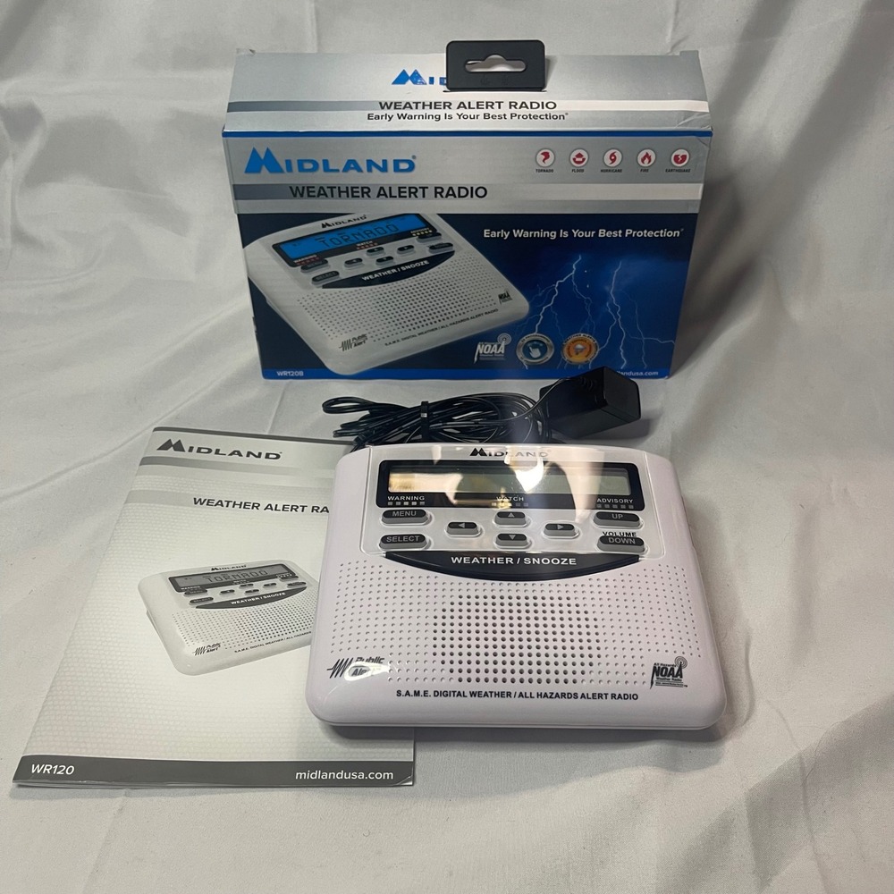 Midland WR120B S.A.M.E. Digital Weather Alert Radio NOAA All Hazards White